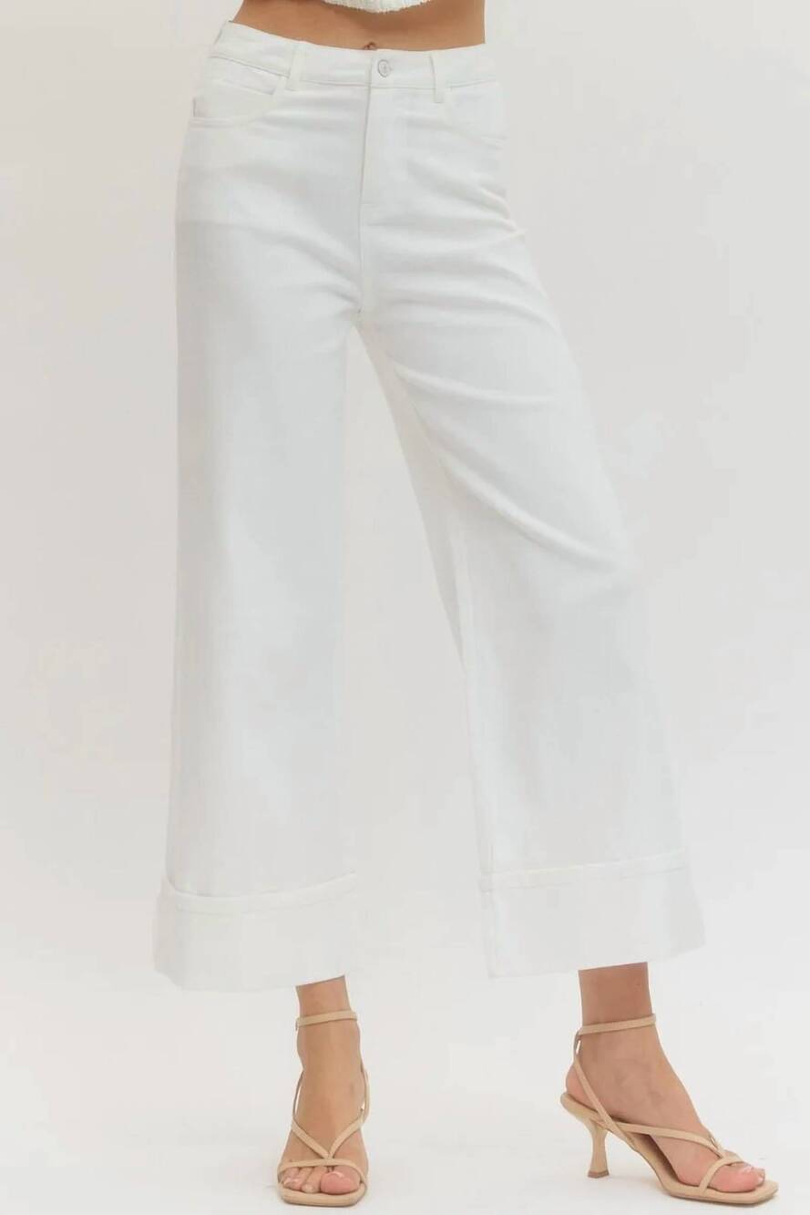 NEW ENTRO solid mid-rise ankle length pants in off white